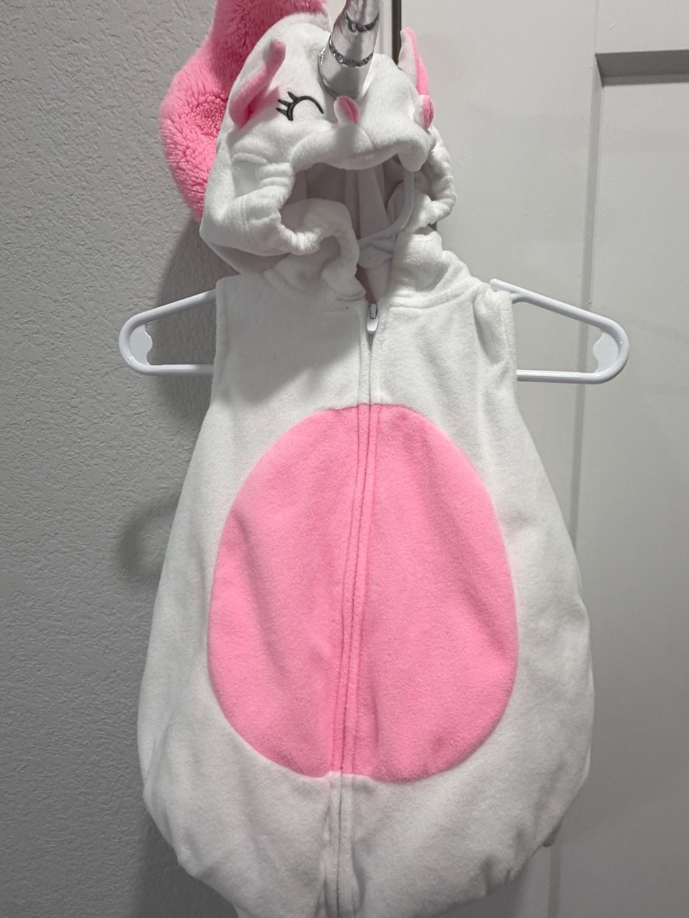 Carter's White Plush Unicorn Zip Halloween Costume Pink Belly Unicorn Hood 6-9 M